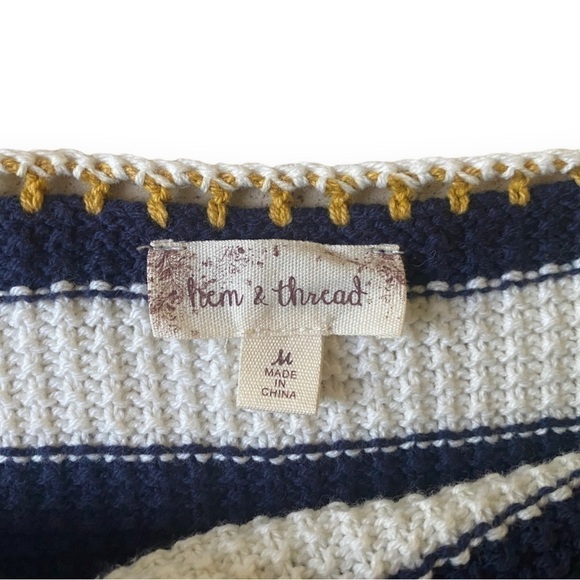 HEM & Thread Navy, White, and Gold Stripe Crochet Knit Tank Top | Size Medium - Picture 11 of 14